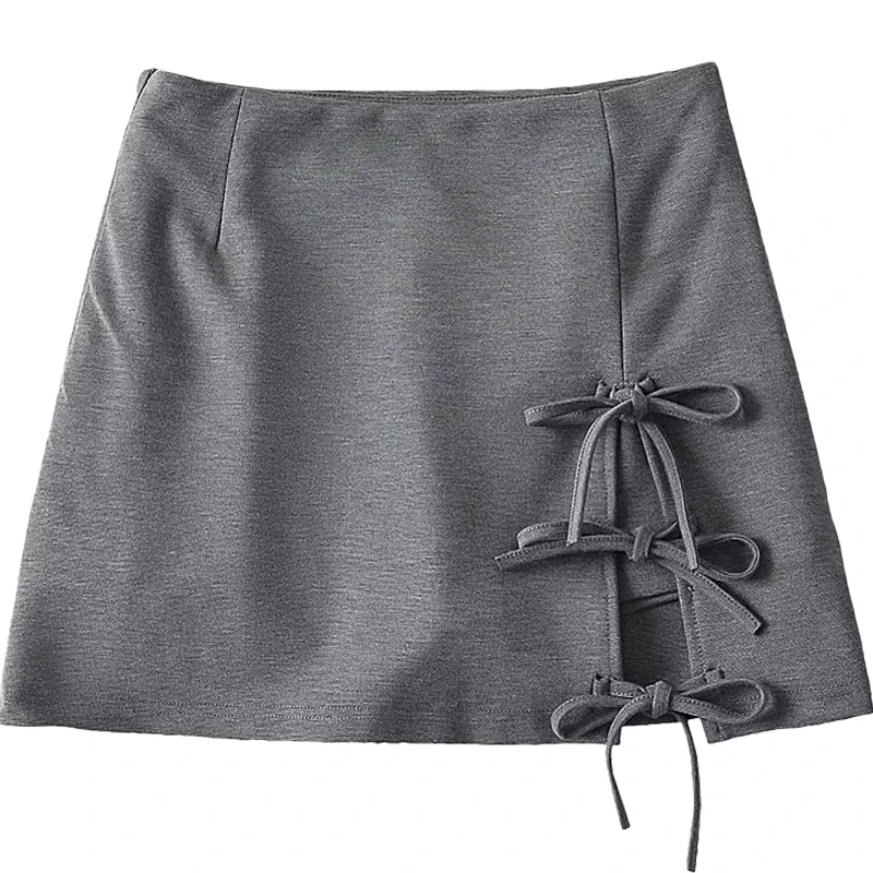 

Retro High Waist A-Line Skirt with Side Slits And Bow Tie Anti-Light Walking ort Skirt Cotton Blend Busin Casual Sk...