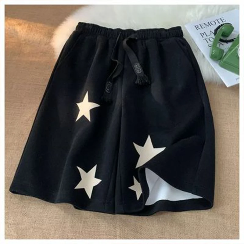 Frau Kordel zug Shorts Sommer bequeme lose Pentagramm gedruckt Harajuku Sport Frauen Street Jogger Biker Shorts Männer