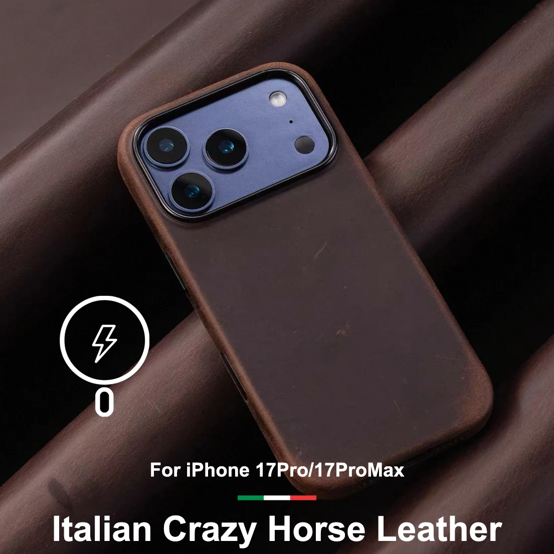 

Brown Crazy Horse Genuine Leather Magnetic Case for iPhone 17 16 Pro Max with MagSafe Wireless Charging Cowhide Phone Cover