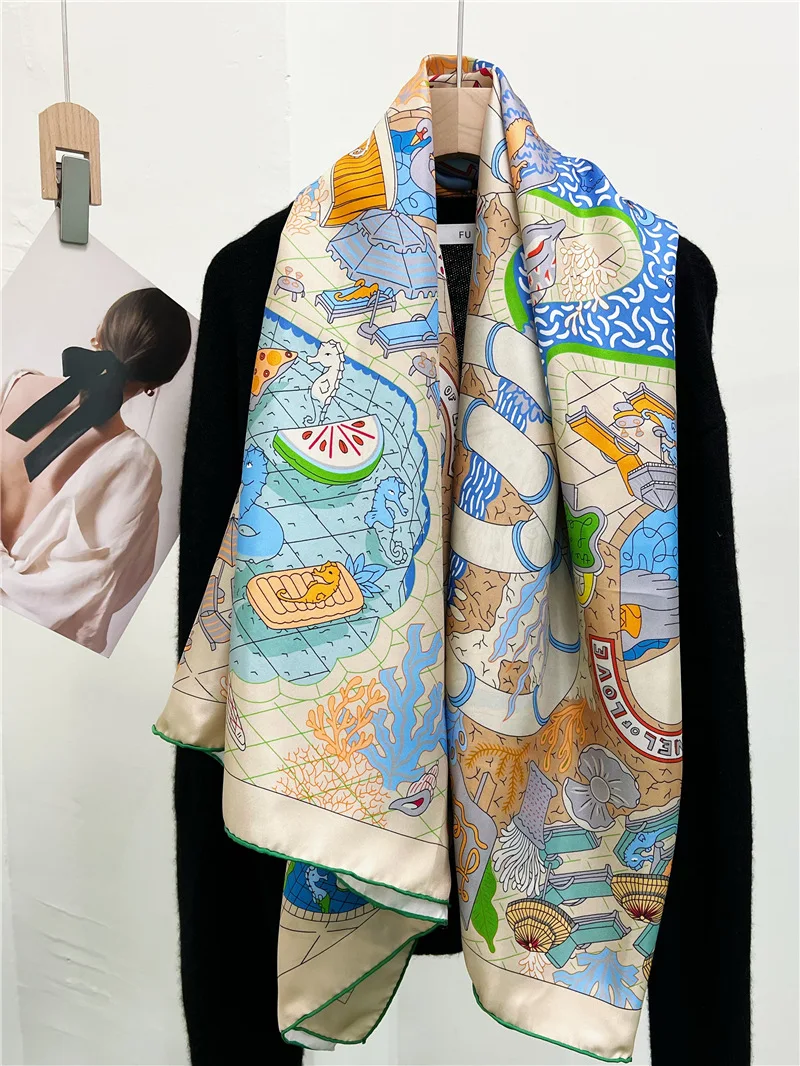 Mulberry Silk Scarf Women Hand Rolled Edges Shawls Designer Luxury Large Scarfs Square Scarves Clothing Head Decoration 135CM