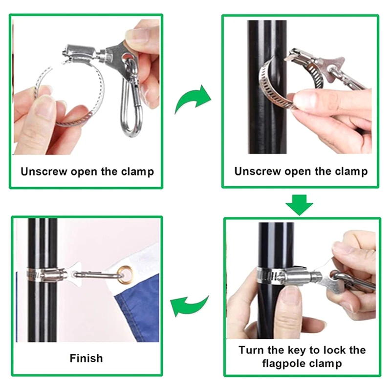 10Pcs Flagpole Rings with Carabiner Clamp for Vehicle, Boat, Garden, 18-32mm Adjustable Diameter-A20R
