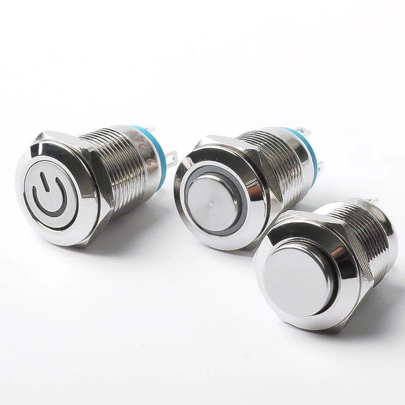 12mm  Metal Push Button Switch  With Light 5V 12V 24V 220V Self-Reset 2 Pins 1NO Mini  Waterproof Power Symbol Button Switch