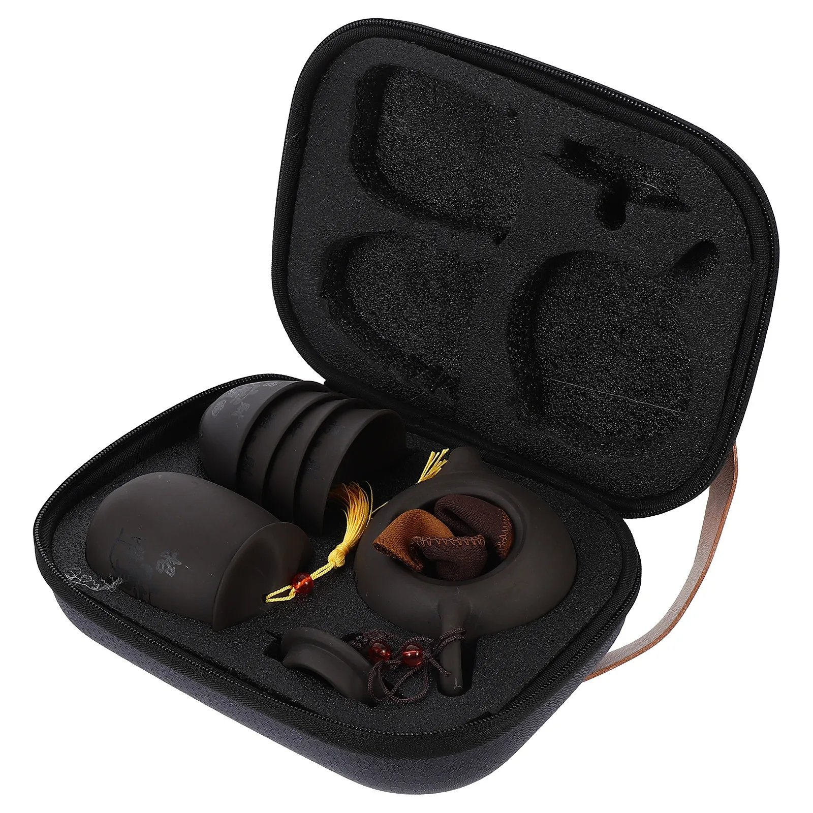 

Набор портативной чайной посуды из фиолетовой глины: чайник, чашки, элегантный подарочный набор для дома и офиса с инфузором и сумкой для хранения