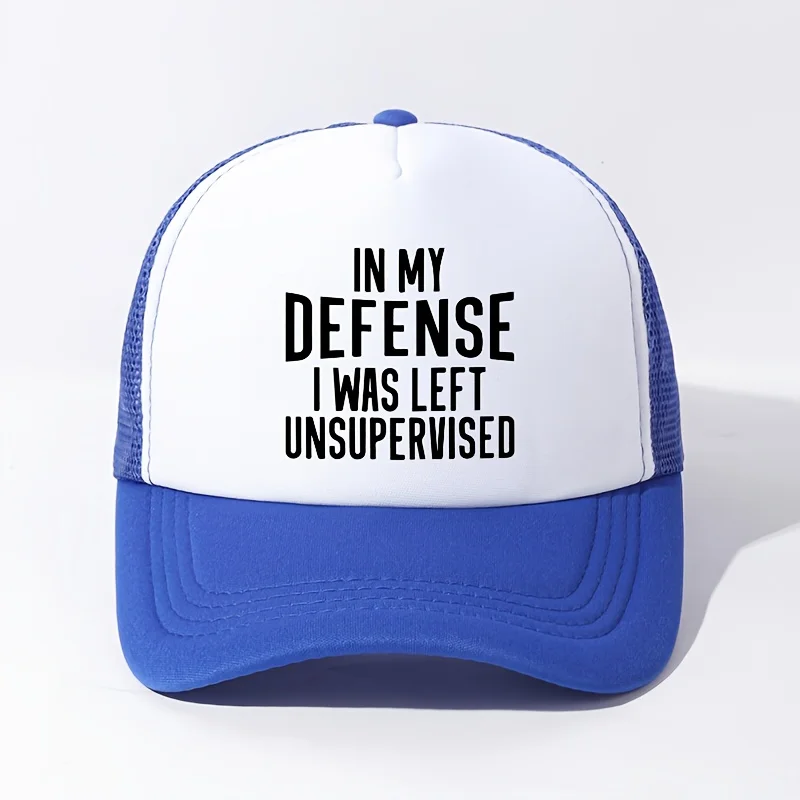 In My Defense I Was Left Unsupervised Trucker Hat Funny Graphic Cap for Men Women Outdoor
