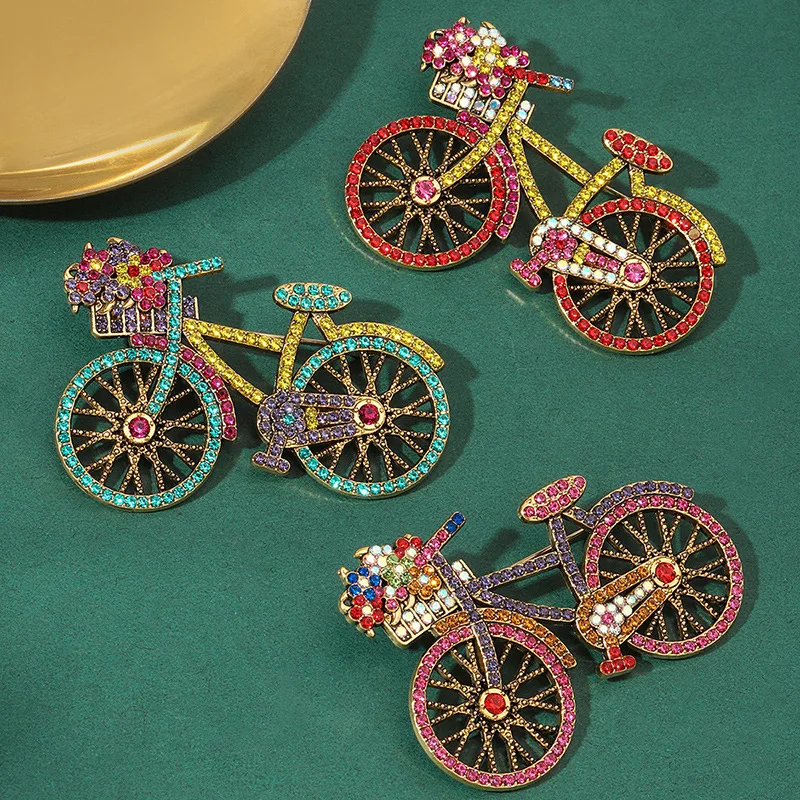 دبابيس الدراجة الحديثة خمر الملونة حجر الراين دراجة الأزهار دبابيس للنساء مكتب مجوهرات عادية هدية تذكارية للحفلات #1