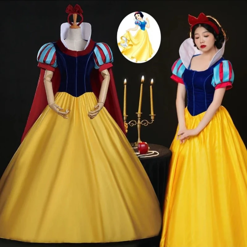 

Disney Snow White Character Costume For Adult Birthday Dance Party Dress With Lace Red Bow Tie Party Dress For Festival Gift