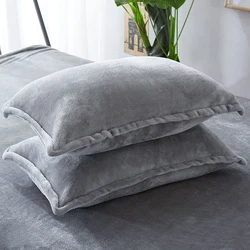 JUSTCHIC 2 uds 48x74cm funda de almohada Color sólido Otoño Invierno franela cálida más funda de almohada de terciopelo top cama reina