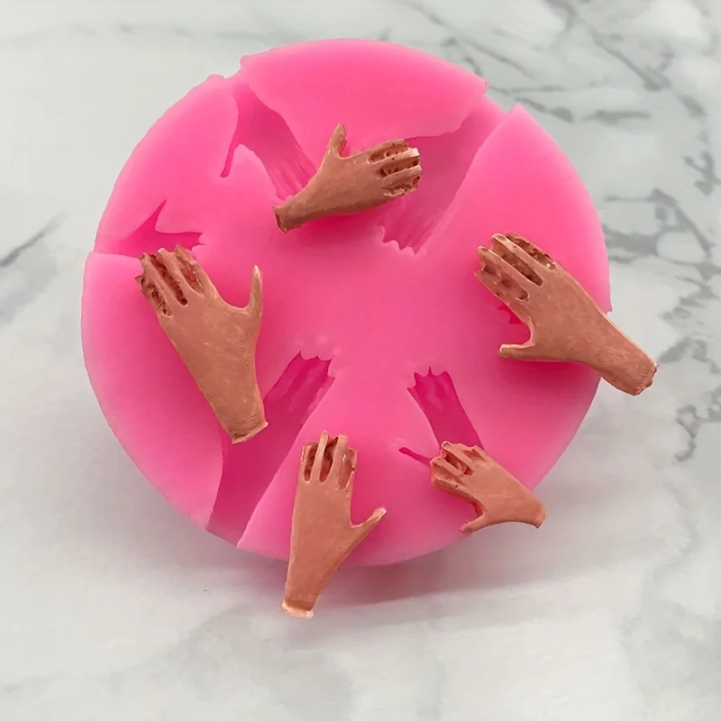 1Pieces6Hole Cute Mini Doll Toy Hand-Shaped Silicone Mold，DIYPudding Chocolate Candy Dessert Fondant Handmade Soap Aromatherapy