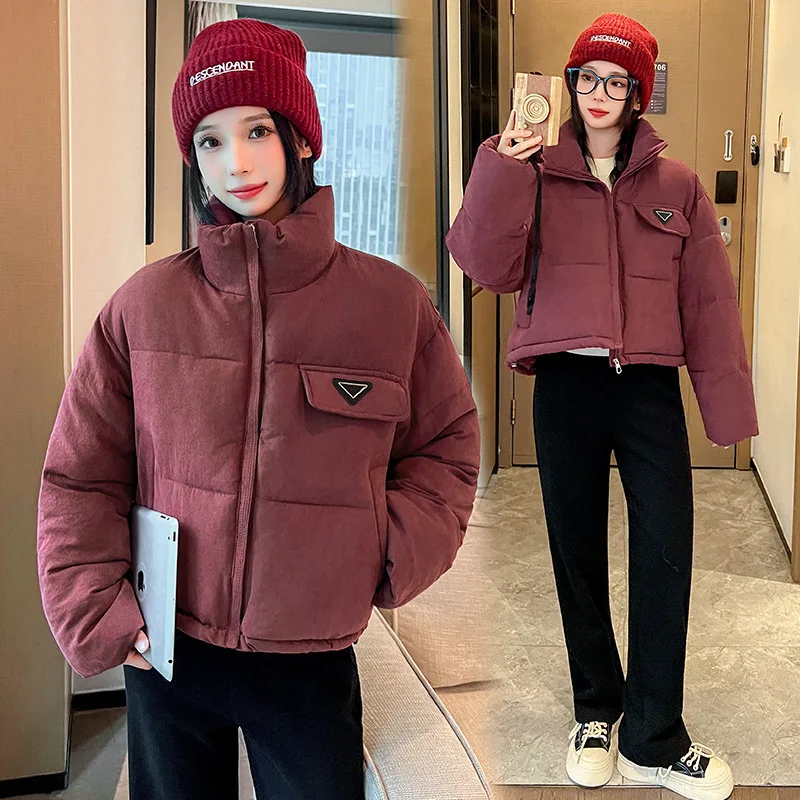 Short Women Parkas Coats Solid Oversize Jacket Corduroy Zipper Drawstring Hem Loose Fit Thick Office Lady Casual Winter 2025