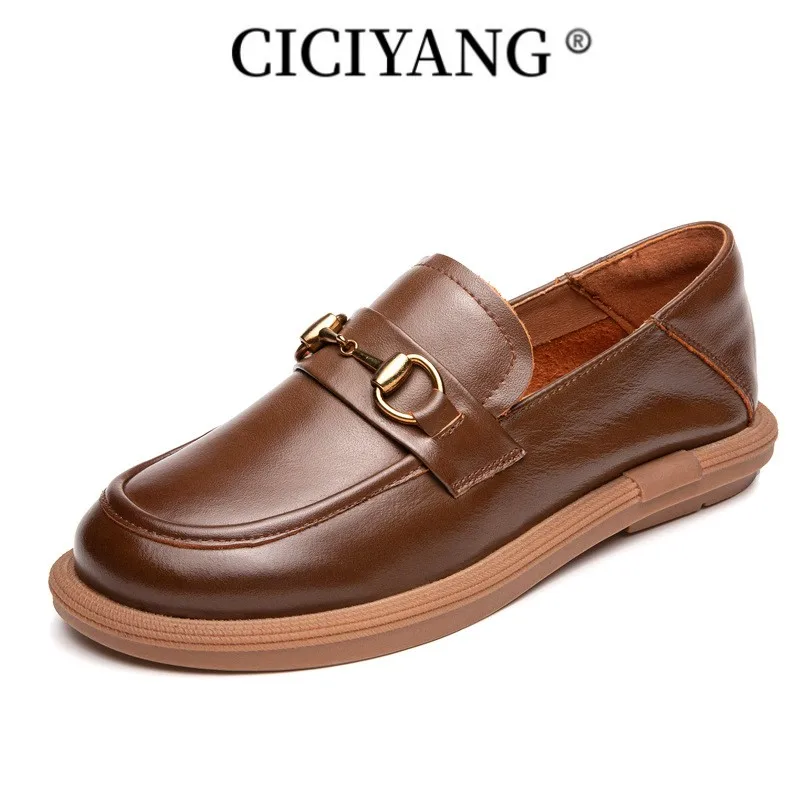 

CICIYANG Loafers Ladies Shoes 2023 New Genuine Leather British Style Women Spring Shoes Retro Round Toe Ladies Shoes