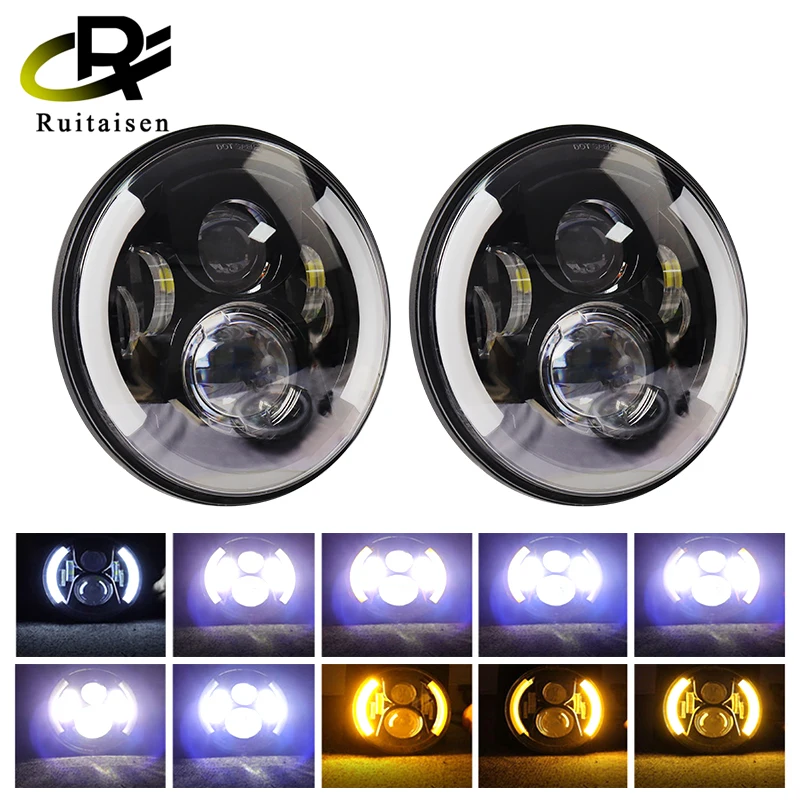 60W 7 Inch H4 Car LED Headlight 6000K Headlights Angel Eye DRL Amber Turn Signal Headlight lampada for Jeep Wrangler JK TJ