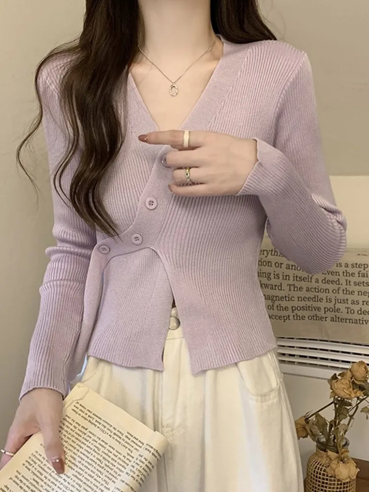 Slim Fit V-Ne Long Sve Gestrickte Pullover frauen Basis Schicht ort Top Frühling Herbst Neue Design Koreanische Sle Pendeln wind