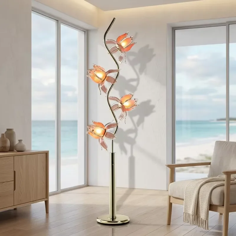 Modern Art Flower Shaped Floor Lamp Soft Warm Lotus Standing Light for Hotel Lobby Interior Decoration