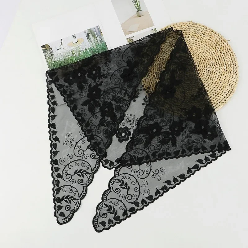 Flower Lace Triangle Veils Scarf Shawl Women Headwraps Bandana Fashion Mantilla Church Prayer Shawl Kerchief Catholic Headscarf