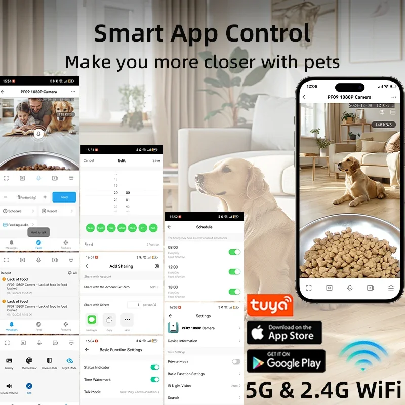 

-5L Automatic Dog Feeder With Camera Real-time Video Voice Interactive Pet Food Dispenser Automatic Cat Feeder With Camera