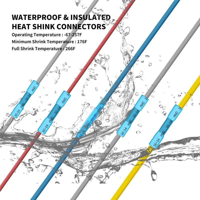 

A25F-Blue Marine Grade Insulated 1000Pcs 16-14 AWG Electrical Splice Connectors, Heat Shrink Butt Type