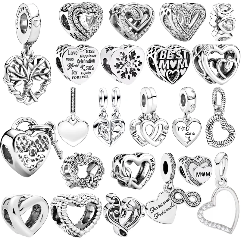 Hot Sale Fine Sparkling Hearts Family Tree Charm Beads Fit Original European 925 Sterling Silver Bracelet DIY Women Jewelry Gift