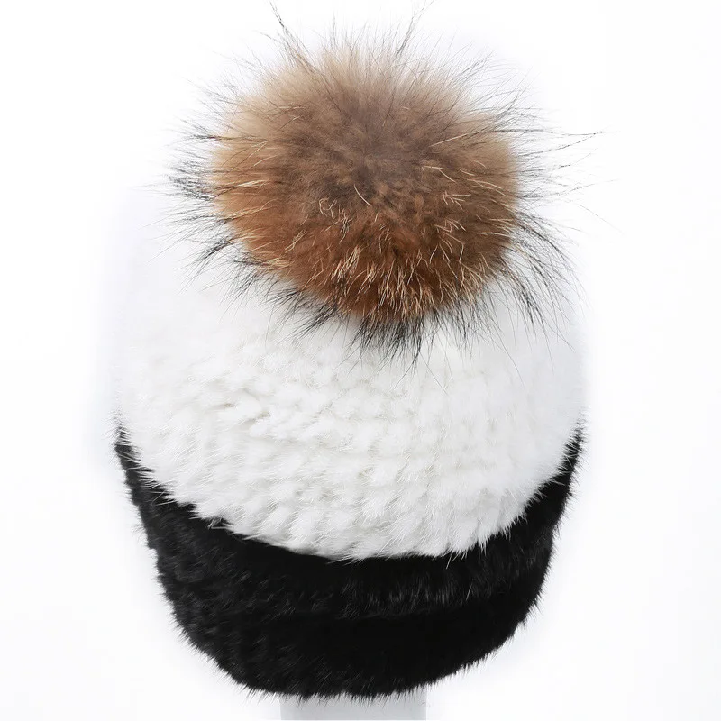 Thickened Mink Fur Ear Protection Hat Mink Fur High-Quality Fur Woven Hat for Women Versatile Fox Fur Knitted Hat