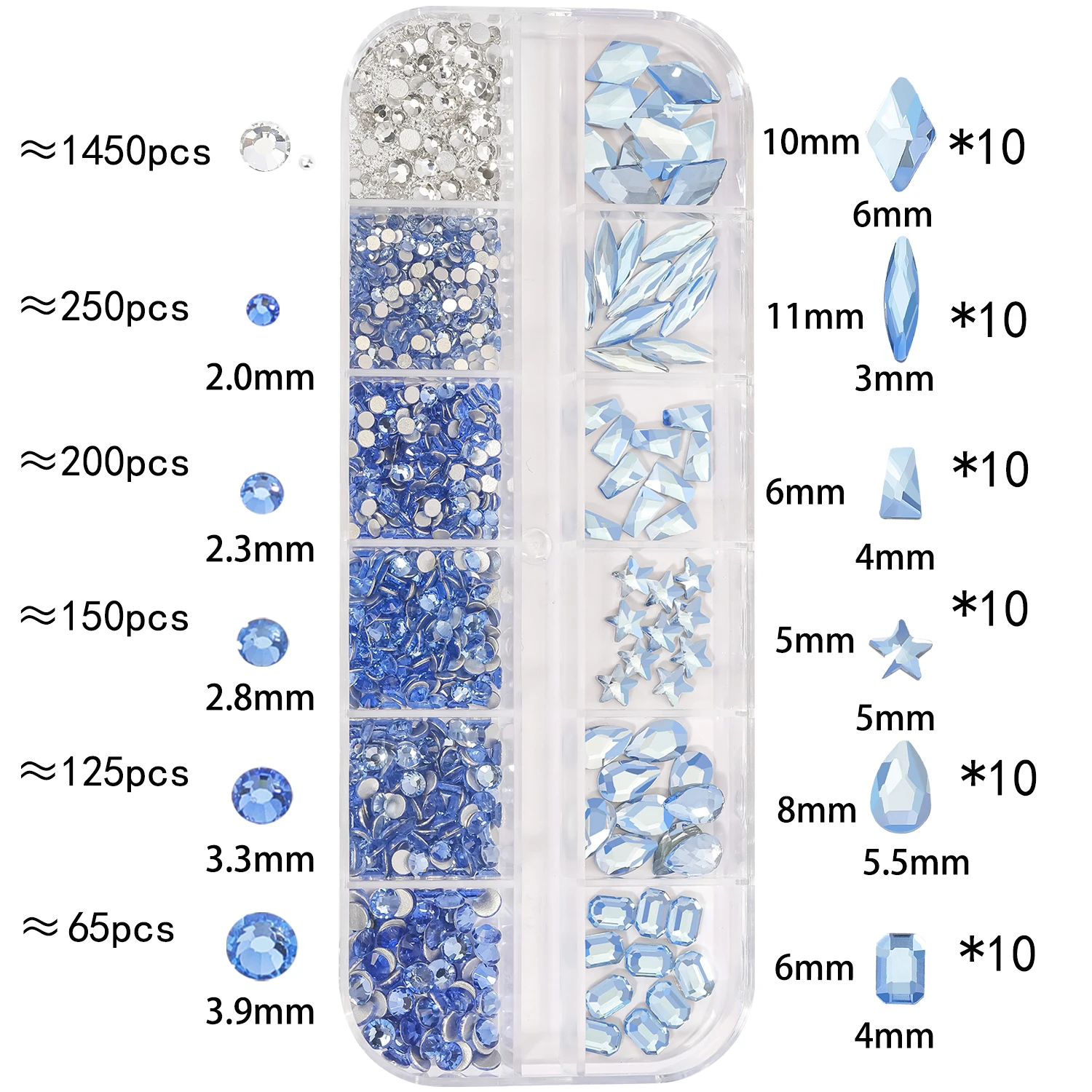 Nail Art Rhinestones Crystal Charms Set Gem Stone Light Purple Flatback Glass Mixed Size Nail Charms For DIY Nail Decoration