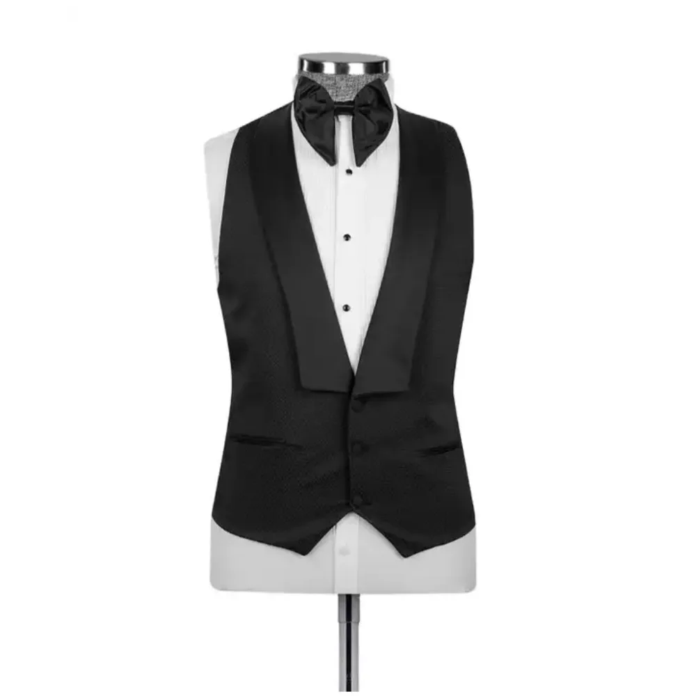 الدعاوى الرسمية الرجال سليم صالح 3 قطع الأسود بلغت ذروتها التلبيب لملابس الزفاف العريس موضة مصممة الرجال الزي معطف سترة بانت #5