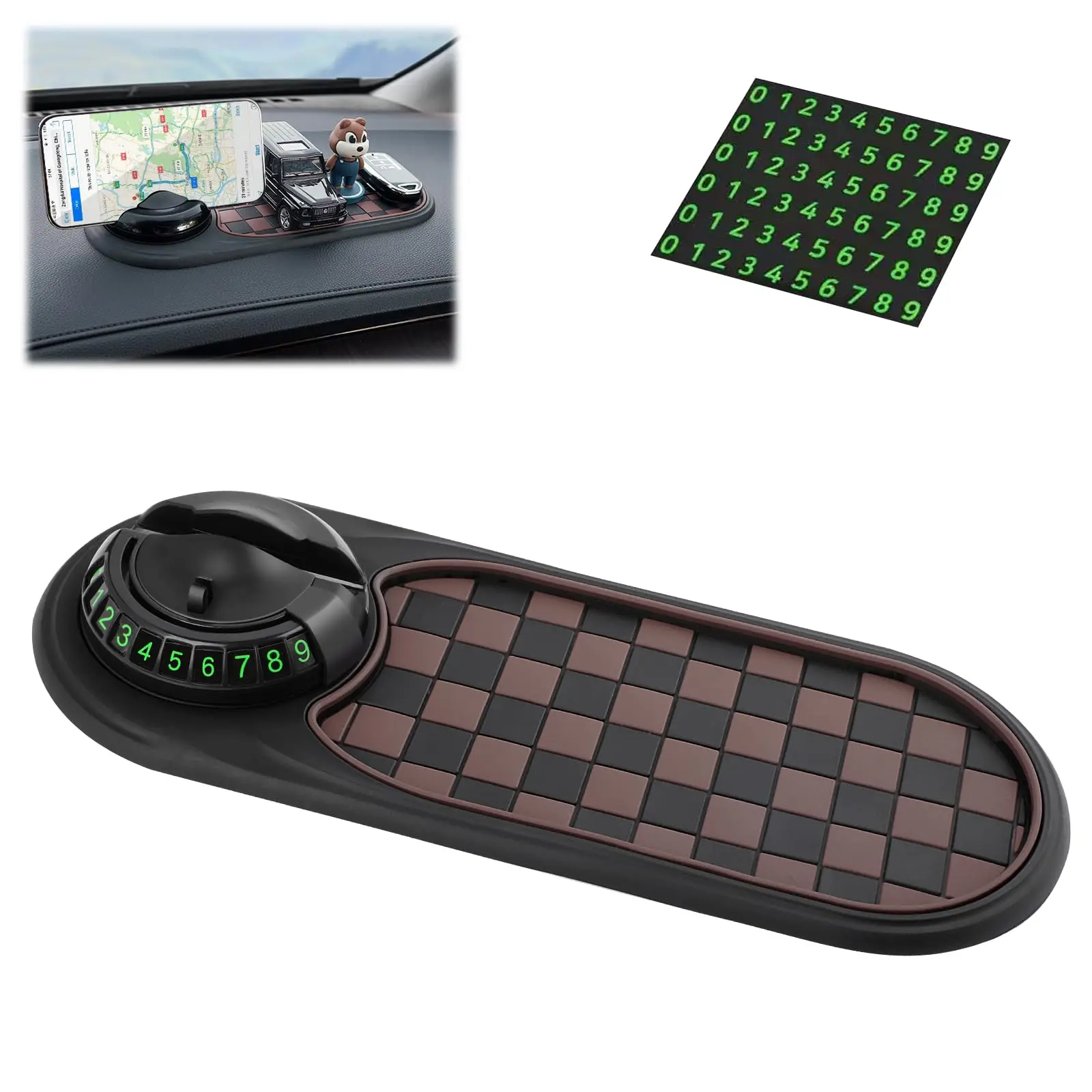 2-in-1-Anti-Rutsch-Matte für das Armaturenbrett im Auto mit temporärer Parkplatznummer, multifunktionaler Auto-Telefonhalter, Anti-Rutsch-Matte für das Auto, Telefonhalter