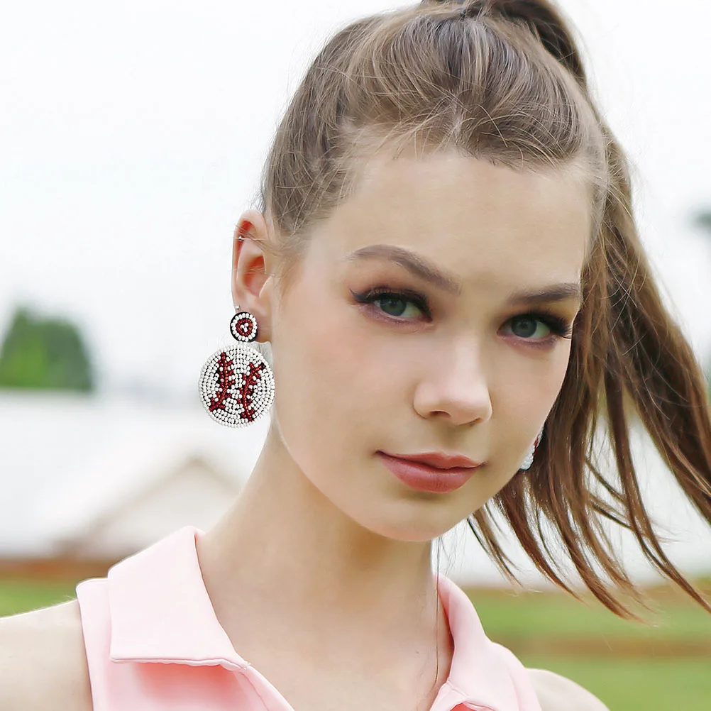 

Bohemian Retro Baseball Dangle Rice Bead Women Red Softball Beaded Ball Softball Earrings for Parties Holidays