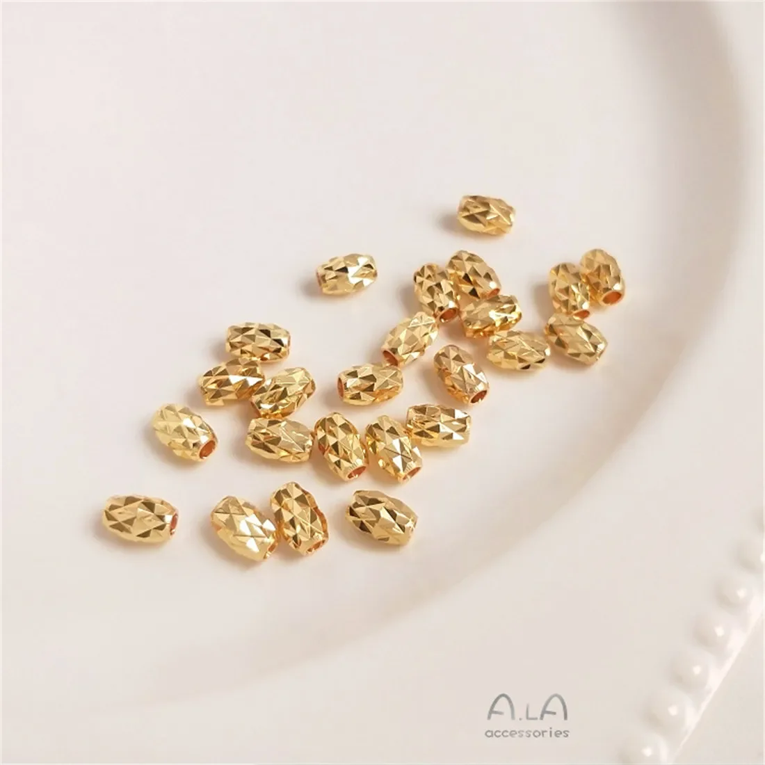 14K Gold-Color Pineapple Beads, Oblong Oval Tube Beads, Faceted Glitter Beads, DIY Bracelets, Necklaces Accessories, Loose Bead