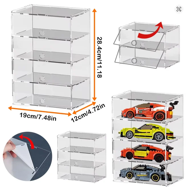 Fully Transparent Acrylic Car Model Display Case 2-6 Layer Storage Box With Door Hot Wheels Acrylic Cabinet For 1/32 Racing Car