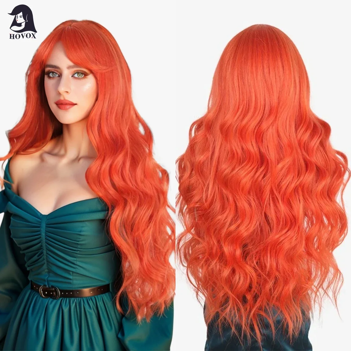 HOVOX Women's Orange Long Wave Curly Hair cosplay Party Style Halloween Daily Wear White Natural Heat Resistant Wig