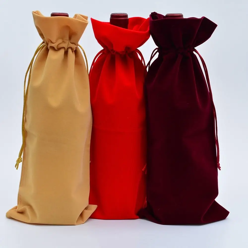 Soft Velvet Fabric Wine Bottle Gift Bag Premium Texture Drawstring Closure Drawstring Wine Bag Reusable Design