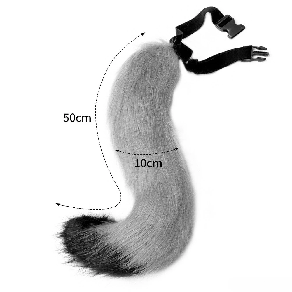 Halloween Cosplay Costume Accessories Handmade Plush Beast Tail Fox Wolf Cat Adjustable Strap Tail Furry Animal Tail Cos Props