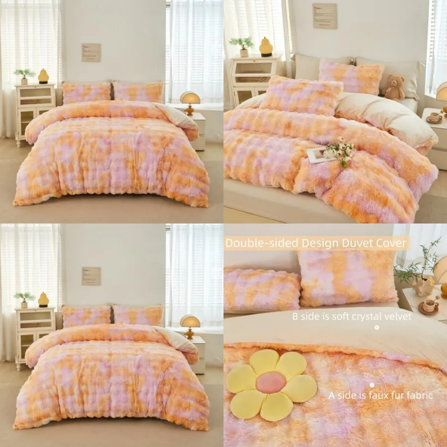 

Faux Fur Bedding Sets for Adult Bedroom 3 Pieces Ombre Bubble Duvet Cover Plush Shaggy Soft Luxury Velvet Comforter Cover Set f