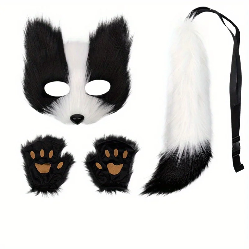 

Длинные волосы, маска кошки, перчатки, хвост, комплект, Хэллоуин, карнавал, костюм в стиле животных для тематических вечеринок
