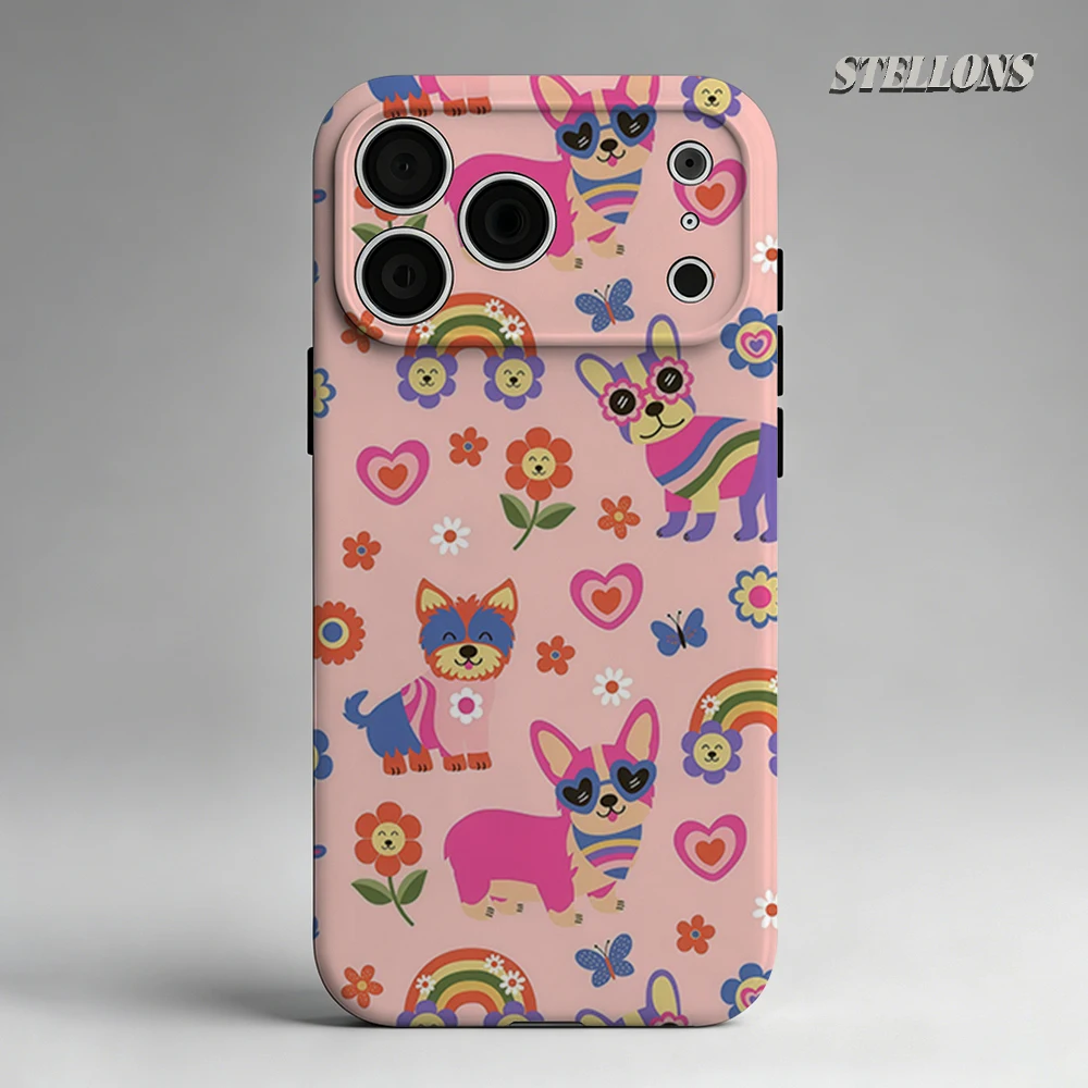 Corgi Floral Double-layer Back Cover for iPhone 18 17 16 15 14 13 12 pro Max plus Compatible with Multipl Must-Have Phone Case