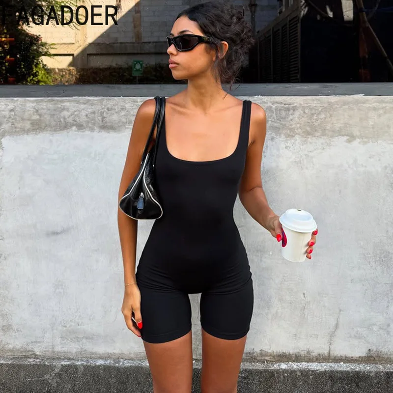 FAGADOER High Quality Casual Bodycon Rompers Women Spaghetti Strap Sleeveless Backless  Jumpsuit Female Streetwear Overalls New