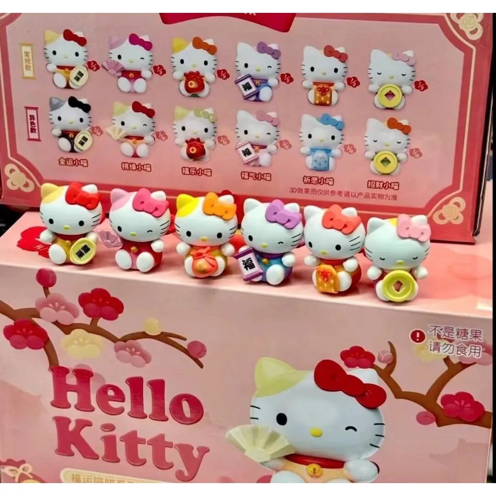 Hello Kitty Lucky Meow Series Cute Beans Mini Figure Blind Box Anime Mini Figure Action Figure Blind Bag Desktop Ornament Decor