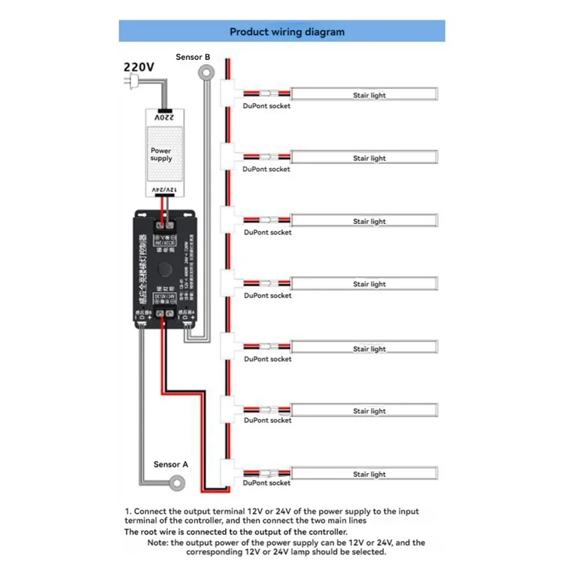 AA08-Sensor Full Bright Stair Lights Controller Sensor Light Bar Hallway Step Lights Ladder Walking Stairs Sensor Controller