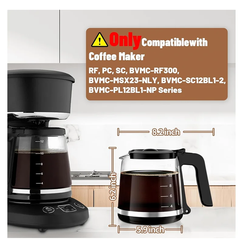 ABKP-استبدال 12 كوب إبريق قهوة لموديلات صانع القهوة السيد RF، PC SC، BVMC-RF300، BVMC-MSX23-NLY، BVMC-SC12BL1-2 #2