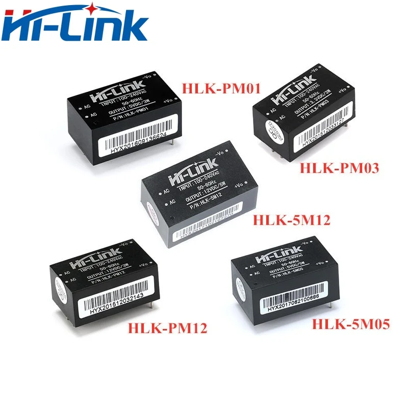 Free Ship HLK-PM01 5pcs/lot PM03 PM12 ACDC 220V To 5V/3.3V/12V Mini Power Supply Module Intelligent Switch Power Supply Module