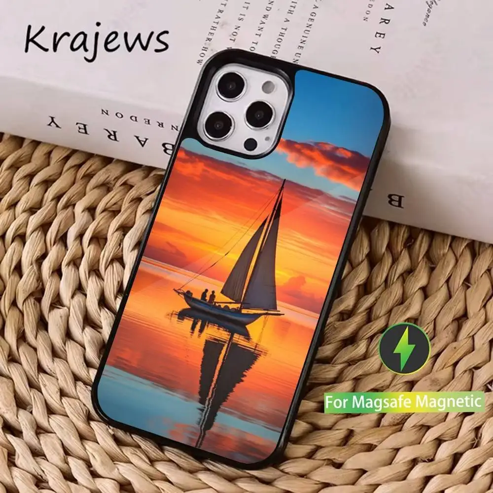 حافظة هاتف كرتونية على شكل قارب إبحار لهاتف آيفون 16,15,14,13,12,11,Pro,Max,Plus,Mini,Magsafe,حافظة شحن لاسلكية مغناطيسية