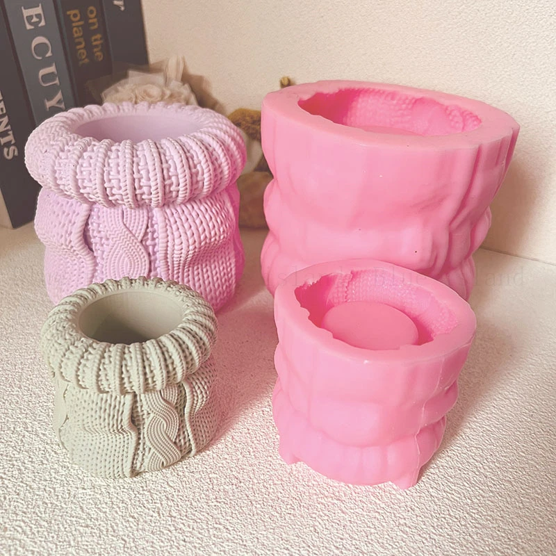 Silicone Mold Concrete Flowerpot Making Scented Candle Vessel Creative Woolen Hat Design DIY Gypsum Cement Mould