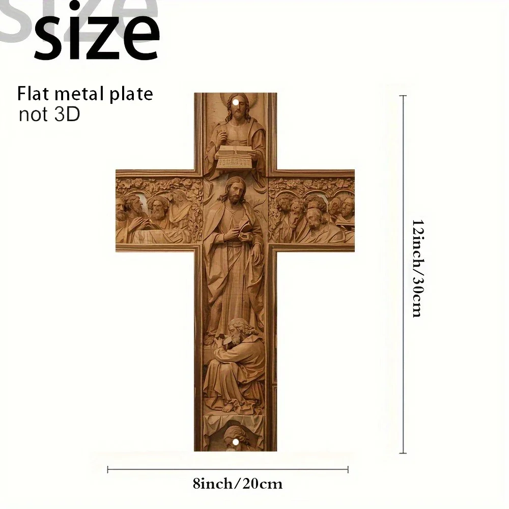 2D Flat Print, 1pc Vintage Metal Wall Cross, Handmade Metal Sign, 8x12 Inches, Indoor Living Room Decor Suitable for Christmas