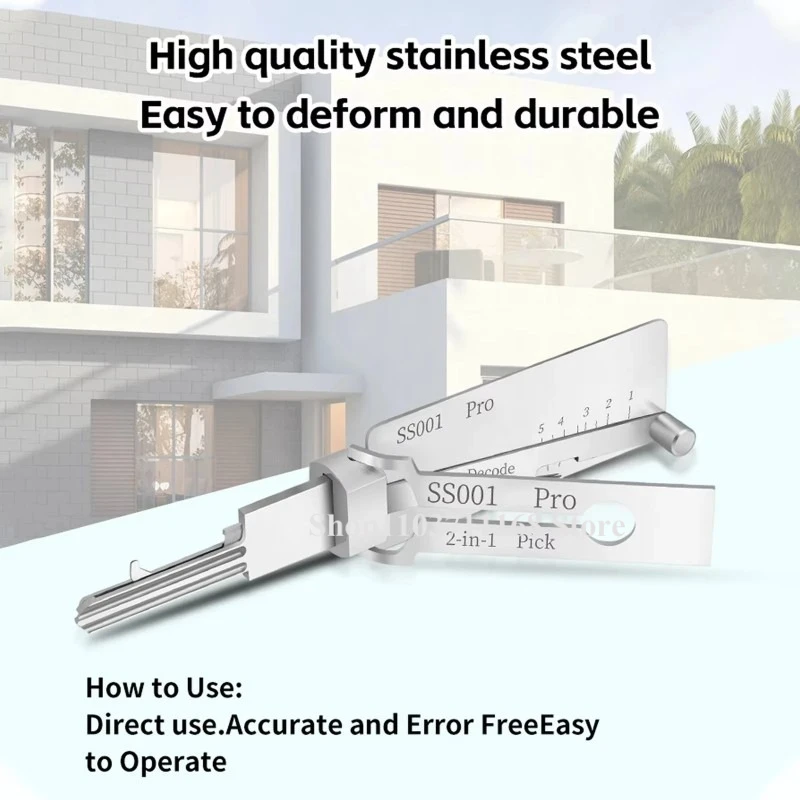 Lishi 2-IN-1 SS001 Key Decoder Stainless Steel Lock Key Precision Hook Pick Set Maintenance Repair Tool Unlocking Engineering