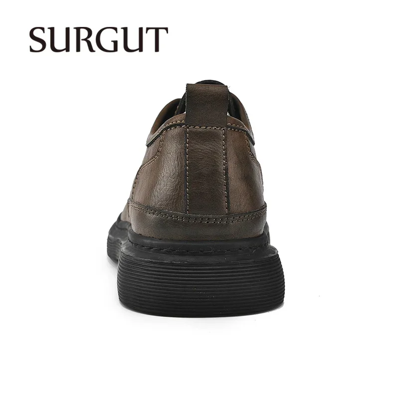 SURGUT-zapatos planos de trabajo de cuero genuino para hombre, calzado informal de alta calidad, suave y cómodo para el día a día, novedad