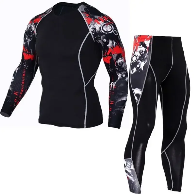 Новый индивидуальный костюм для фитнеса, мужской спортивный костюм для фитнеса, обтягивающий комплект для бега, марафона, быстросохнущий высокоэластичный комплект из 2 предметов