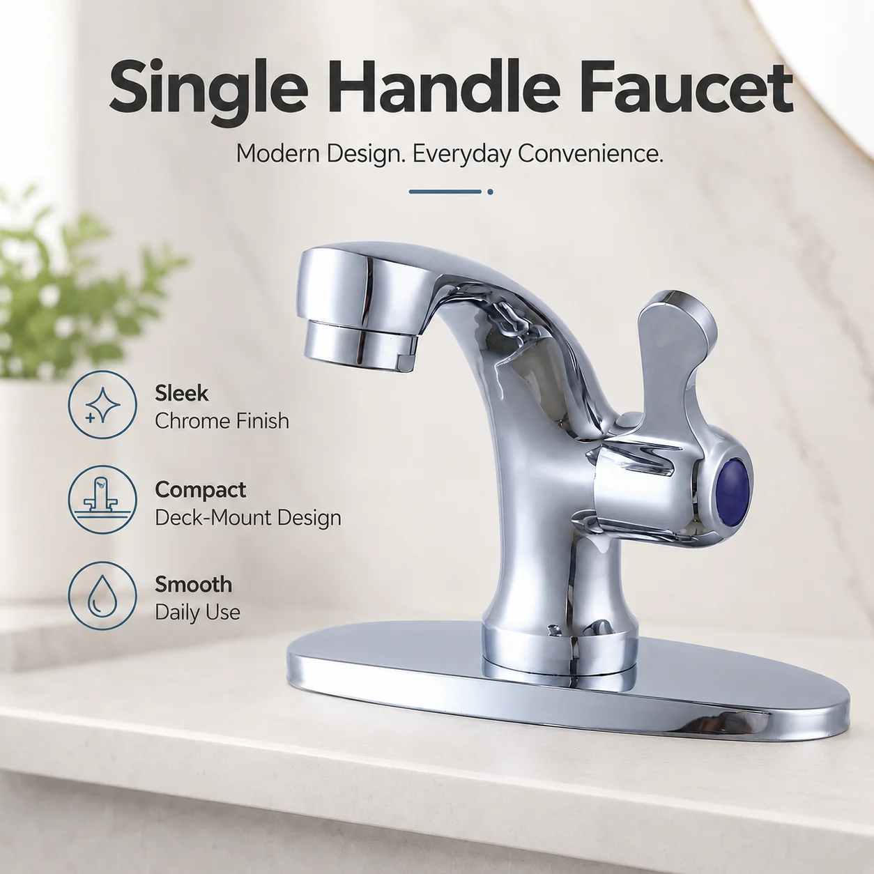 Single Cold Water Bathroom Basin Faucet Chrome Plated Sink Tap with Ceramic Cartridge Aerator Single Handle Deck Mounted