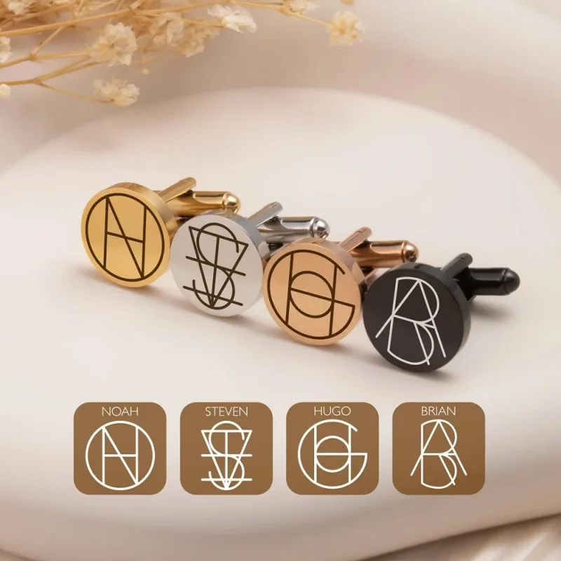 Mancuernillas Personalizadas para Hombre, de Acero Inoxidable, con Diseño de Nombre, Mancuernillas de Boda para el Padrino, Regalo de Joyería