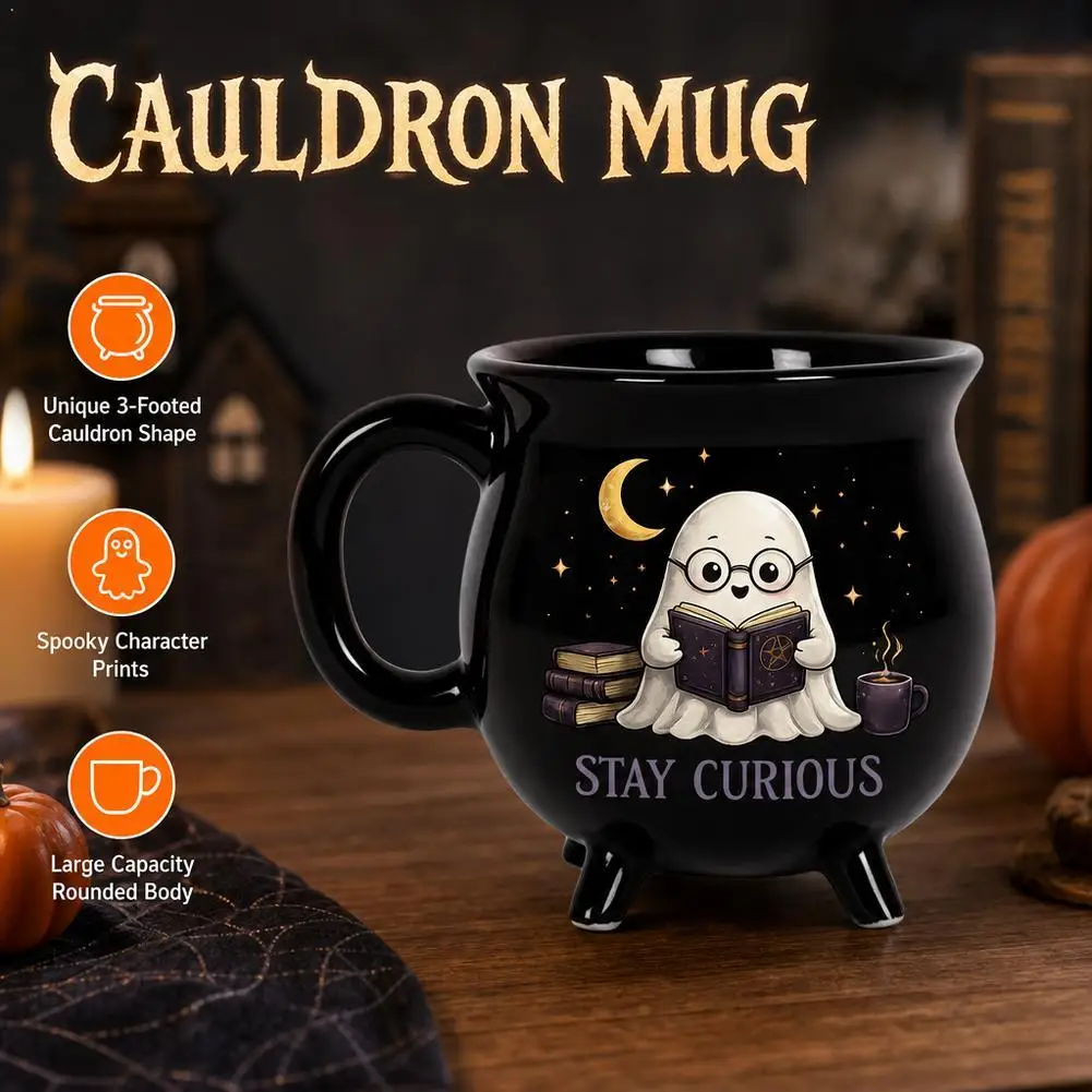 Witch Cauldron Coffee Mug Black Ceramic Cat Cup 340ml 11oz Halloween Tabletop Decor Spooky Gothic Tea Mugs Water Drinkware Gift