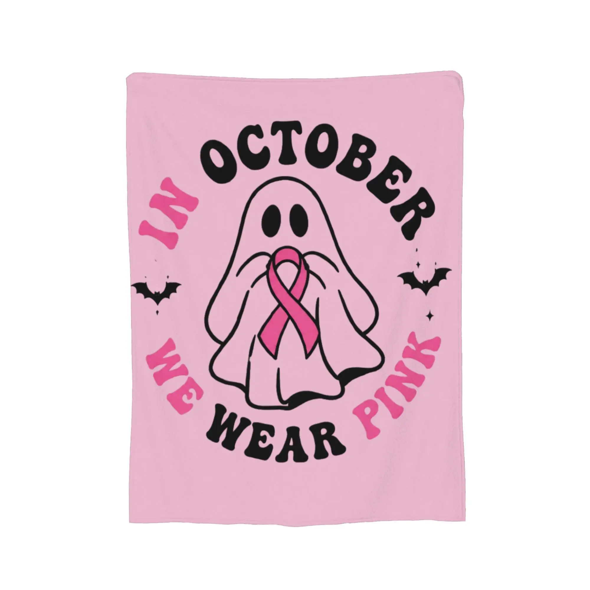 Breast Cancer Awareness Halloween Pink Ribbon October Breast Cancer Fighter Plush Blanket Throw Blankets for Home Sofa Rug Piece