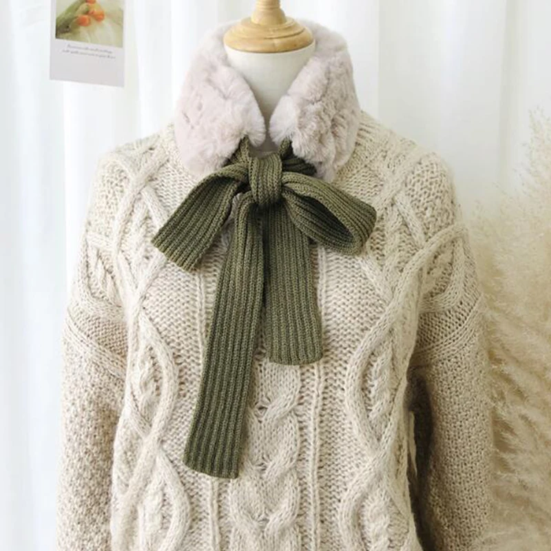 Winter Women Faux Fur Warm Neckerchief Bowknots Decoration Lady False Collar Scarves Cute All-match Costume Accessroy